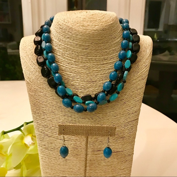 Jewelry - Necklace 3-strand beads & matching earrings. NWOT